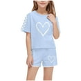 thumbnail image 2 of ATOGUTA Size 5-14 Years Girls Shorts Sets Kids Short Sleeve T-Shirts and Elastic Waist Shorts Clothing Sets Sky Blue, 2 of 6