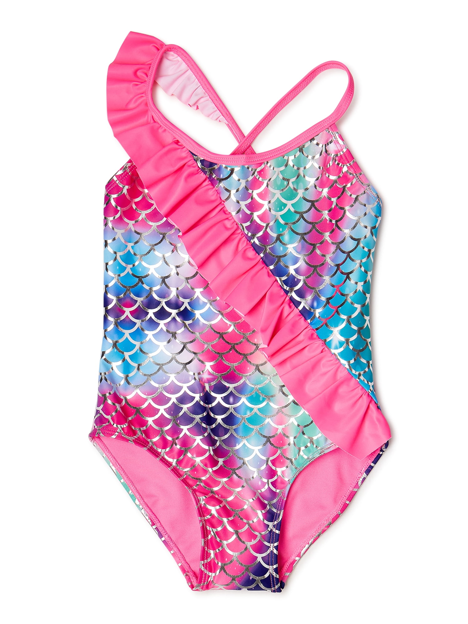 XOXO XOXO Girls Mermaid Asymmetrical Ruffle OnePiece Swimsuit, Sizes
