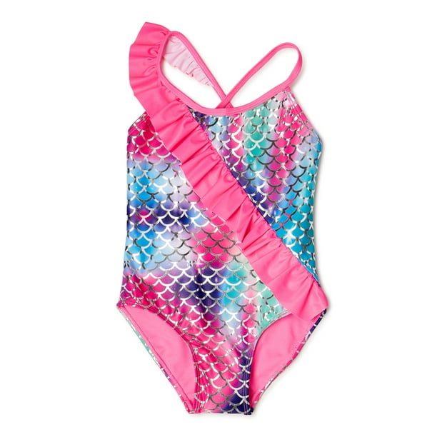 XOXO - XOXO Girls Mermaid Asymmetrical Ruffle One-Piece Swimsuit, Sizes ...