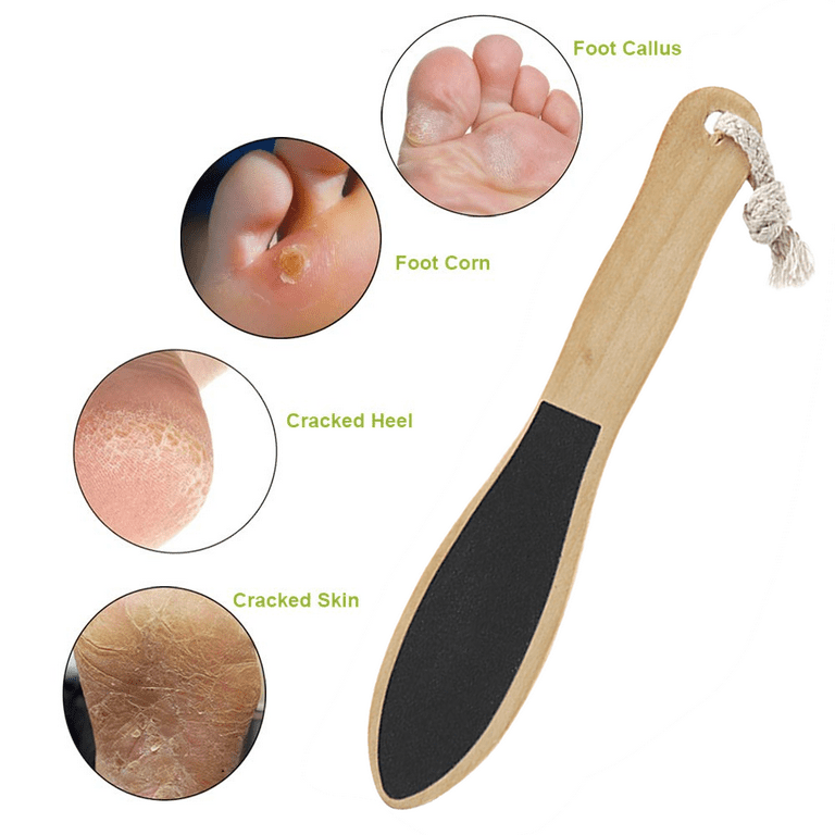 YAWALL Foot File Wooden Pedicure Feet Scrubber with Handle for Callus, Dry,  and Dead Skin Removal Heel Scraper for Feet, Hands, and Body Exfoliation