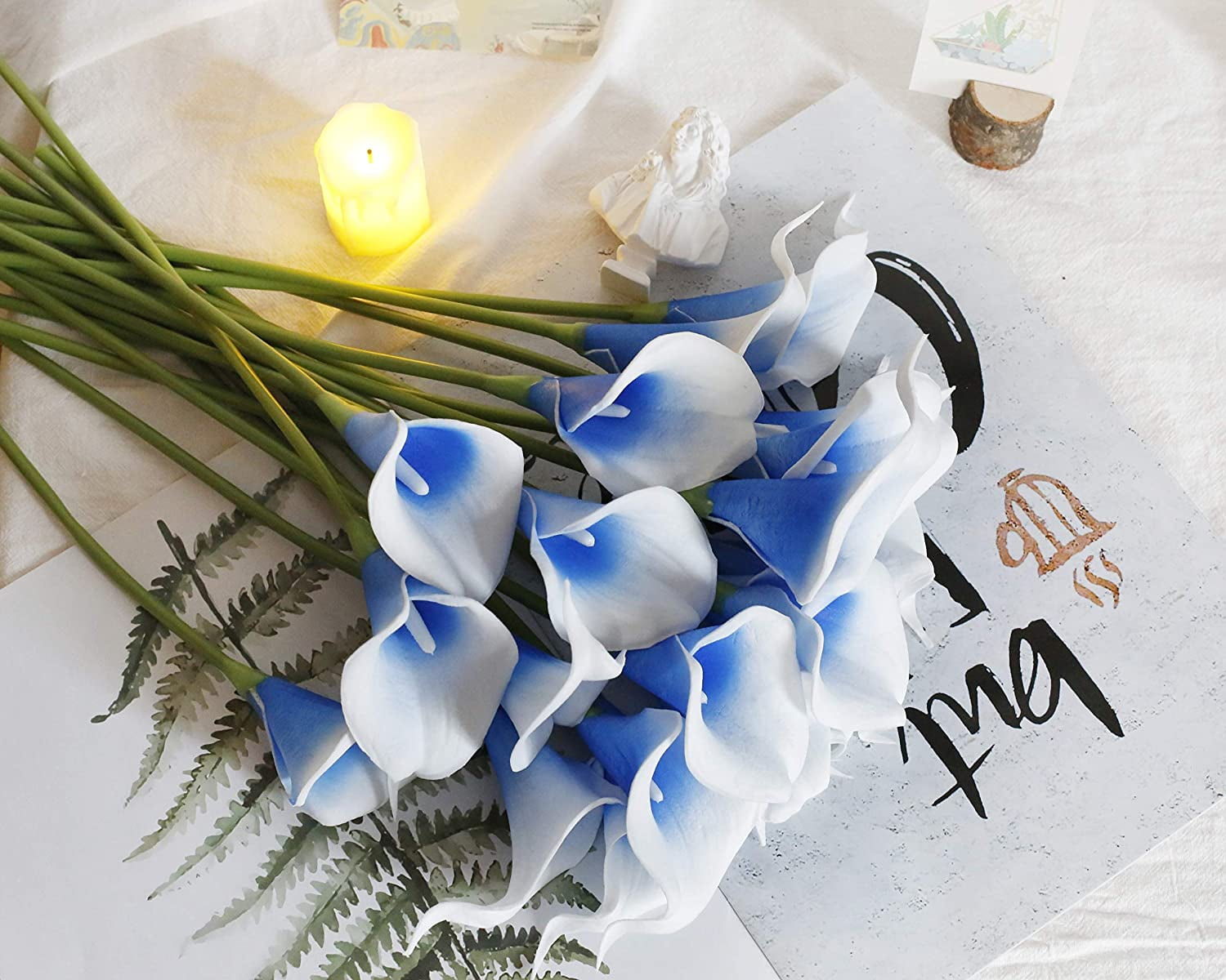 20Pcs Artificial Calla Lily Flower Real Touch Latex Flowers for DIY Wedding Bouquet Party Home Decor (Pure White)