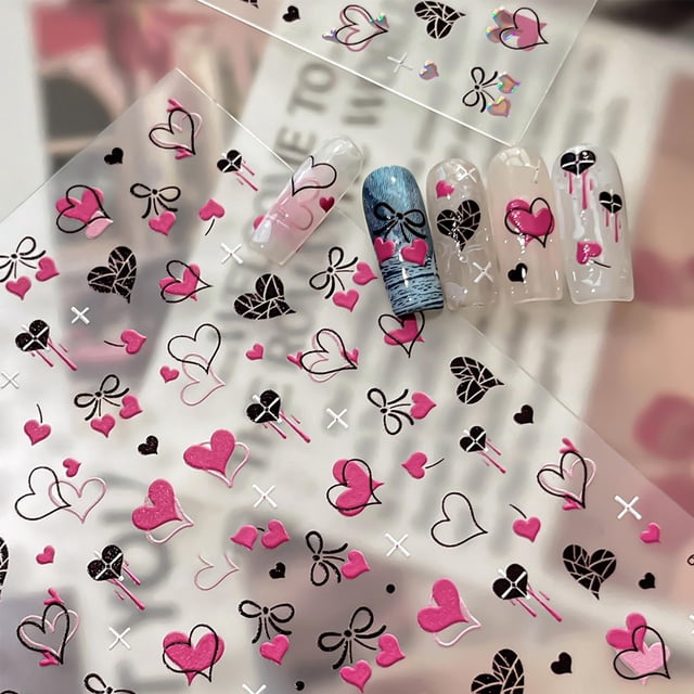 Pegatinas de uñas GUAACCB con forma de corazón de San Valentín grabadas en 5D, 1 hoja