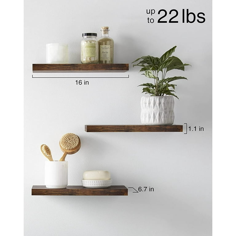 OlarHike 16 inch Wood Floating Shelves Wall Mounted Shelves Brown