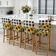 thumbnail image 3 of Sunflower Checkered Bar Stool Cover Set of 6, Black Buffalo Plaid Pastoral Flowers Stretch Bar Chair Cover, Removable Washable Pub Counter Stool Chair Slipcover for Kitchen Dining Room Pub Cafe, 3 of 9