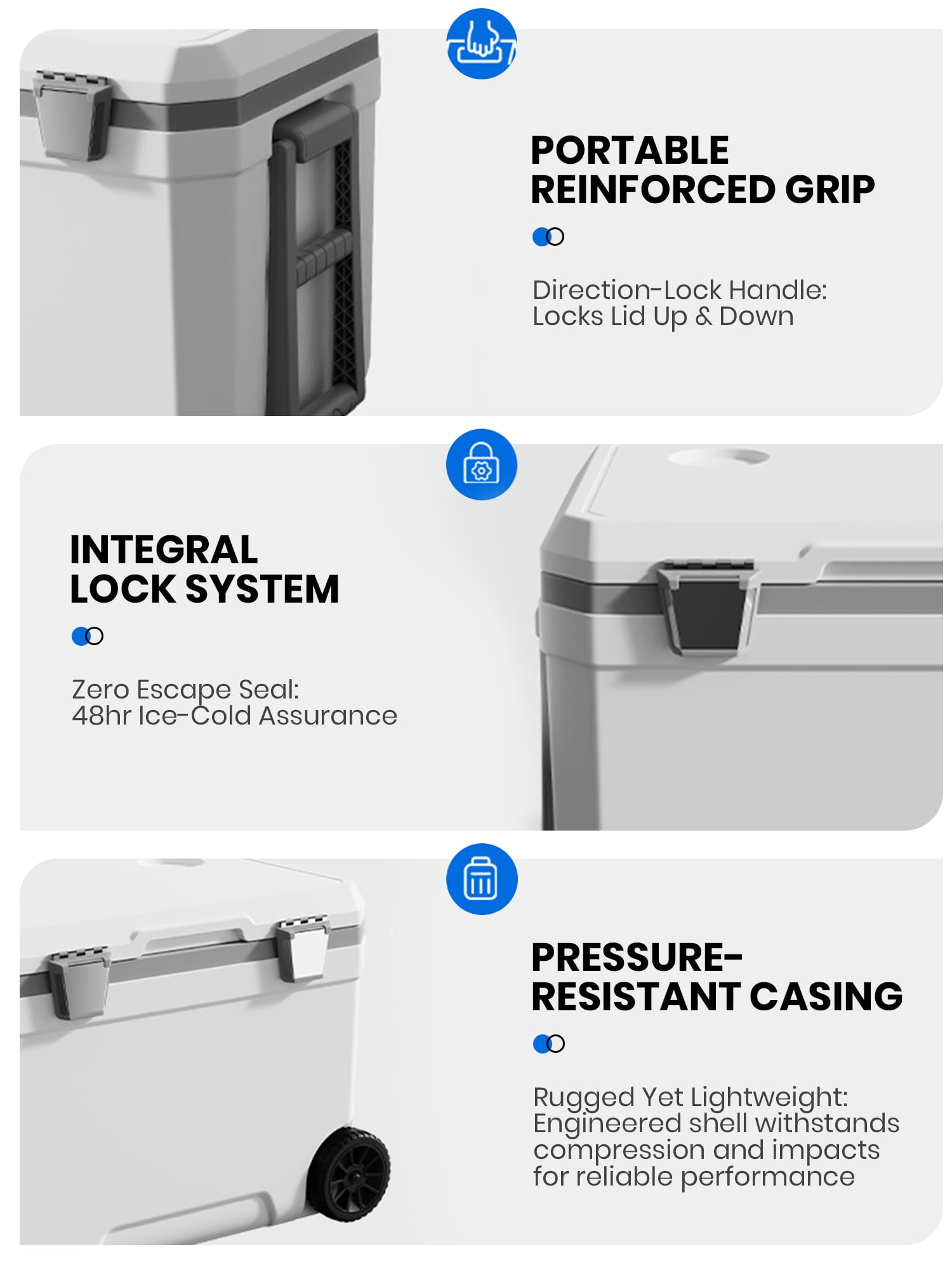 GVDV 45 Qt Rolling Coolers with Wheels, Lightweight Hard Chest，White