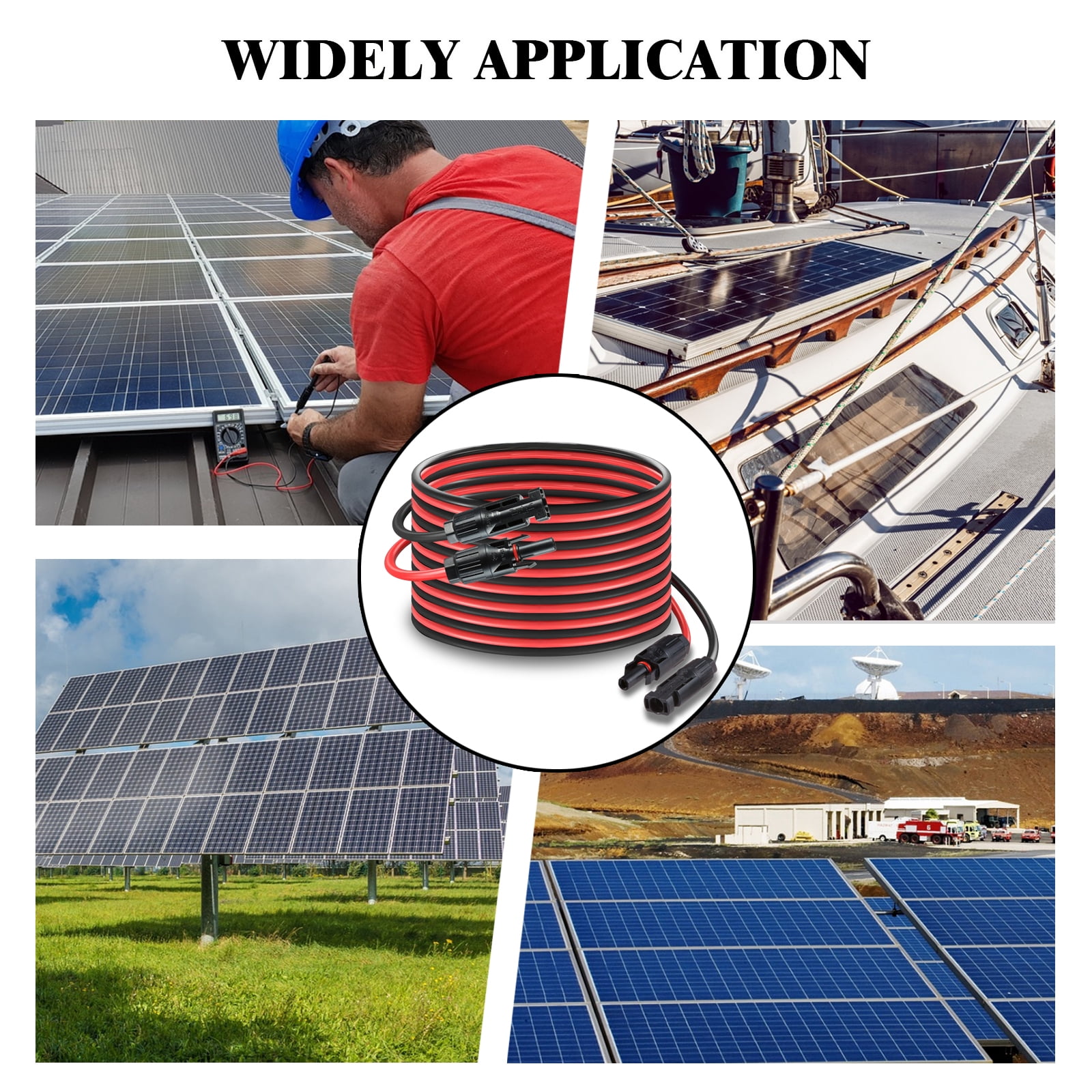 MHPOWOS Solar Panel Extension Cable, 20FT 14AWG Waterproof Extension Cable Female and Male Connectors for RV, Photovoltaic Systems , Powerstation