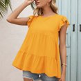 thumbnail image 4 of Lu's Chic Women's Soft Blouse Crew Neck T Shirt Short Sleeve Shirt Cute Loose Fashion Ruched Ruffle Summer Yellow X-Large, 4 of 4