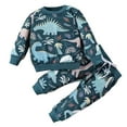 thumbnail image 3 of Povozer Toddler Baby Boy Clothing Sets Dinosaur Printed Long Sleeve Tops Pants(Blue,2-3Y), 3 of 6