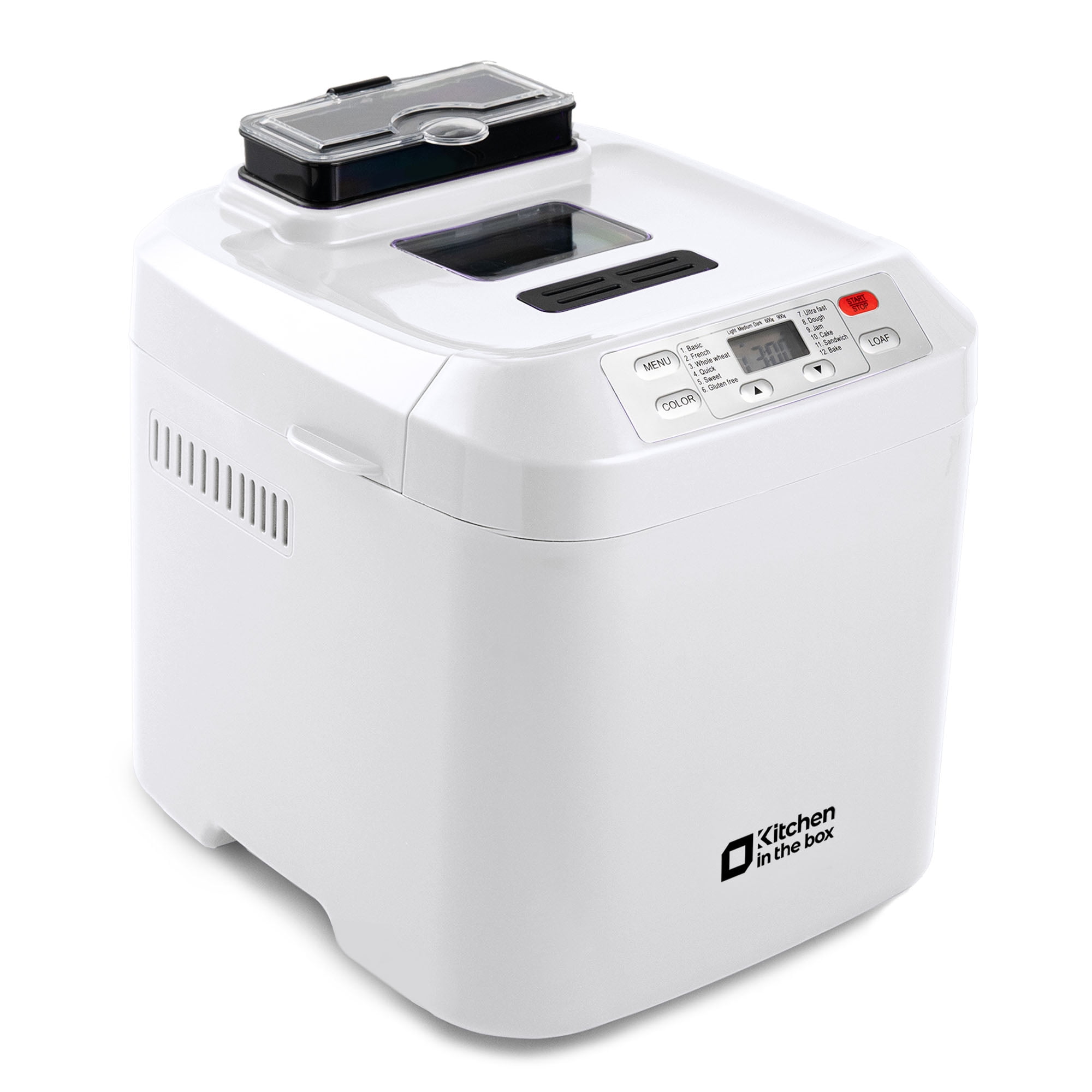 Kitchen in the Box 2lb Bread Maker with Auto Fruit Nut Dispenser, 12-in-1 Gluten-Free Bread Machine, 13H Delay Timer, Nonstick Pan, Keep Warm, White