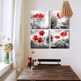 thumbnail image 4 of Wall art 4Panel Modern Salon Theme Black and White Plant The red flower Flower Abstract Painting Still Life Canvas Wall Art for Home Decor Flower Canvas Print Wall Art Painting For Living Room Decor, 4 of 6
