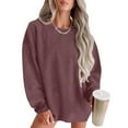 thumbnail image 3 of Horkkom Oversized Sweatshirt for Women Plus Size Loose Crew Neck Sweatshirts Warm Corduroy Pullover Sweatshirts Brown XL, 3 of 6