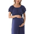 thumbnail image 5 of Penkiiy Women's Off Shoulder Short Sleeve Maternity Dress Summer Casual Ruffle Flowy Midi Dress for Baby Shower Photoshoot XL Dark Blue, 5 of 9