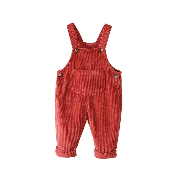 DGMIOCS Kids Corduroy Overalls Toddler Adjustable Strap Jumpsuit with Front Pocket Red 0-6 Months