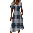 thumbnail image 5 of Minjewel Women's Plaid Mini Dress with V-Neck Short Sleeve - Gingham Summer Dress, Loose Flowy Beach Party Outfit, Preppy Comfy Vacation Top,Dark Blue,3XL, 5 of 6