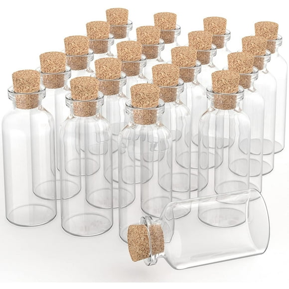 CPDD 10 mL Cork Stopper Glass Bottles Mini Transparent Glass Bottles 24 Pcs.