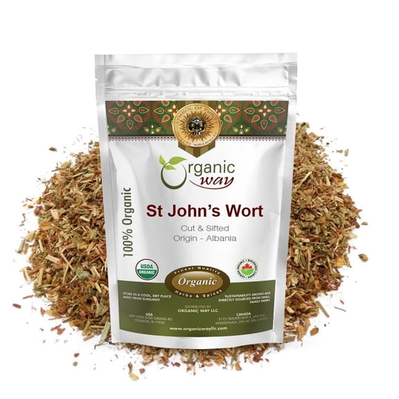 Organic Way St. John's Wort Cut & Sifted Herbal Supplement, Organic, Vegan, Gluten-Free, 4 oz