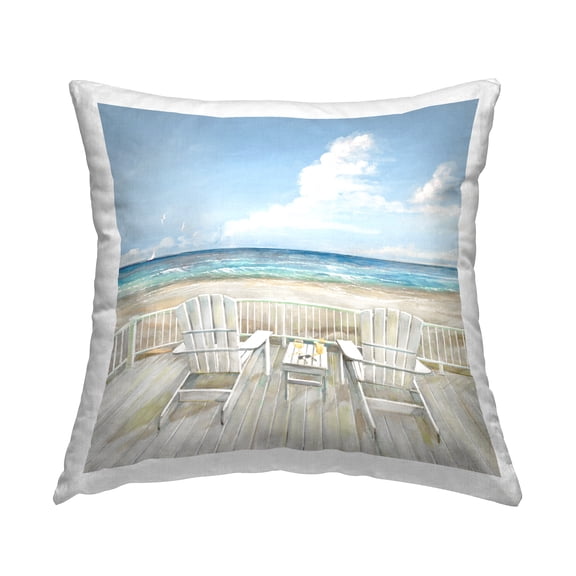 Stupell Industries Seats Overlooking Beach Decorative Printed Throw Pillow Design by Ruane Manning.