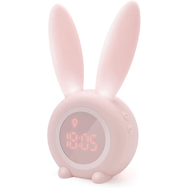 Bail Children's Light Alarm Clock Cute Rabbit Children's Alarm Clock Creative Bedside Lamp Snooze Function Timed Night Light Children's Day Gift for Kids Girls (Pink)