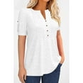 thumbnail image 3 of Short Sleeve V-neck Women Button Henley Blouse Tops Summer Pleated Casual Blouse Shirt, 3 of 4