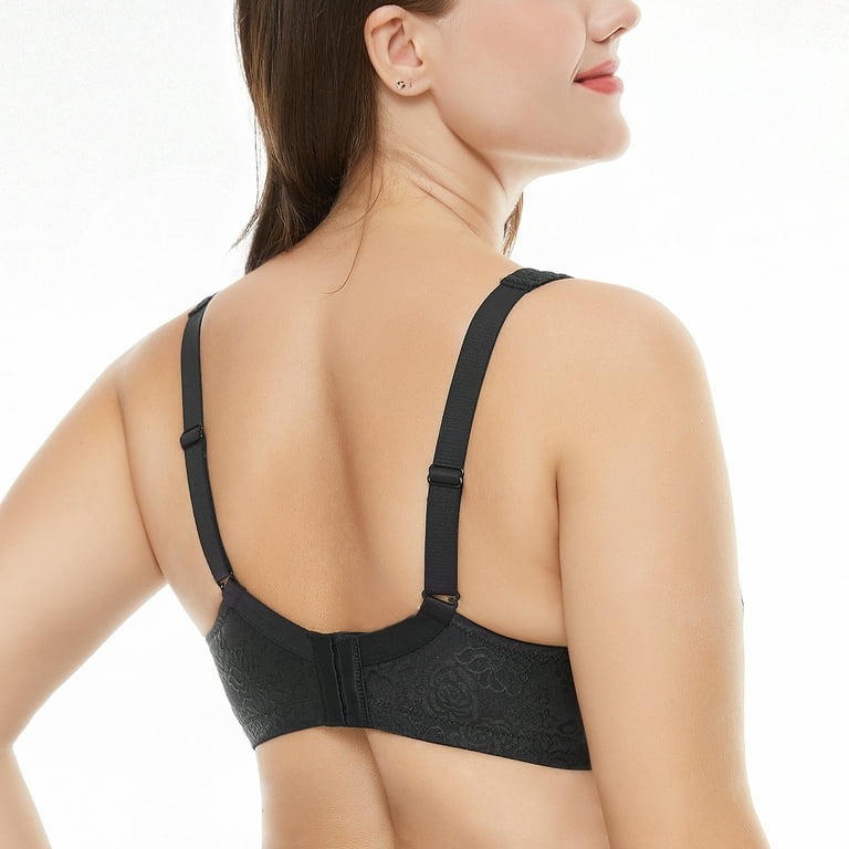  Womens Plus Size Full Coverage Underwire Unlined Minimizer Lace  Bra Black 40G