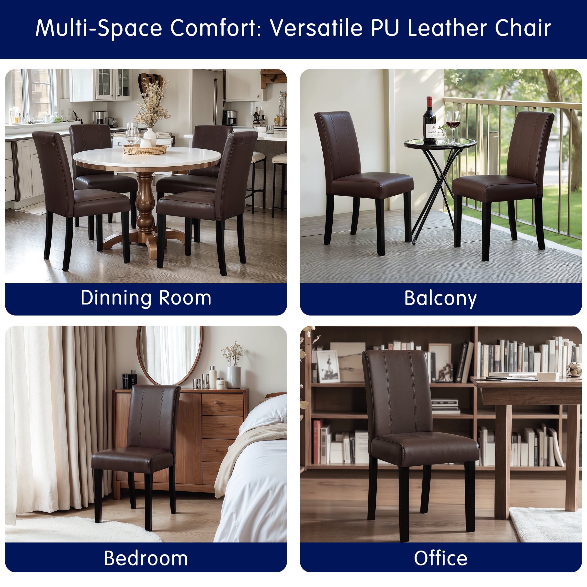 Subrtex Modern Parsons Faux Leather Dining Chairs Set of 6 Upholstered Dining Chairs–Brown