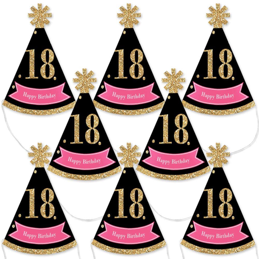 Set of 8 Cone Winter Wonderland Happy Birthday Party Hats for Kids and Adults Big Dot of Happiness Pink Onederland Standard Size