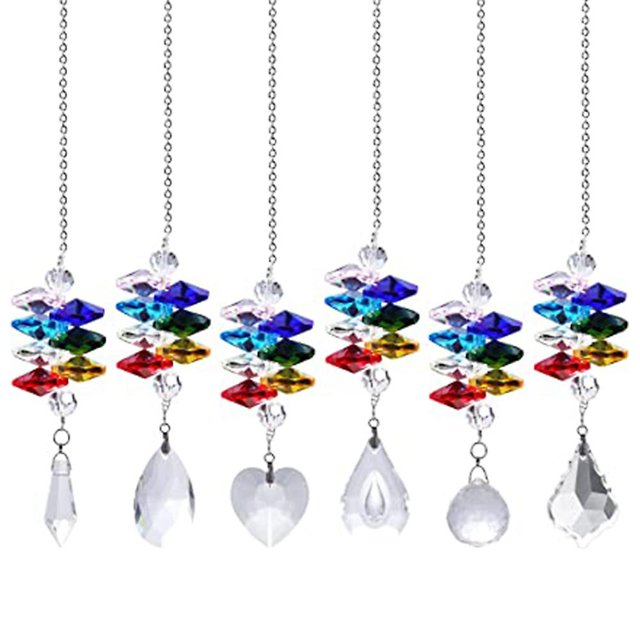Bola de prisma de cristal colgante para decoración de jardín, receptor de luces, árbol de Navidad, paquete de 6