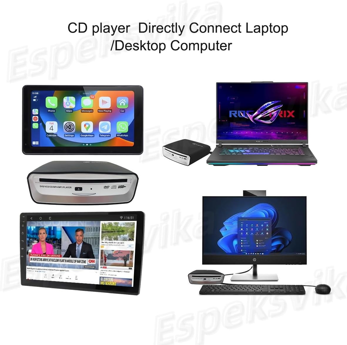 CD VCD Player for Car with USB Port, Portable External CD Player That Plugs into Car Laptop Desktop TV Computer, Plug & Play –Upgraded,for Android Navigation/Smart TV/Desktops
