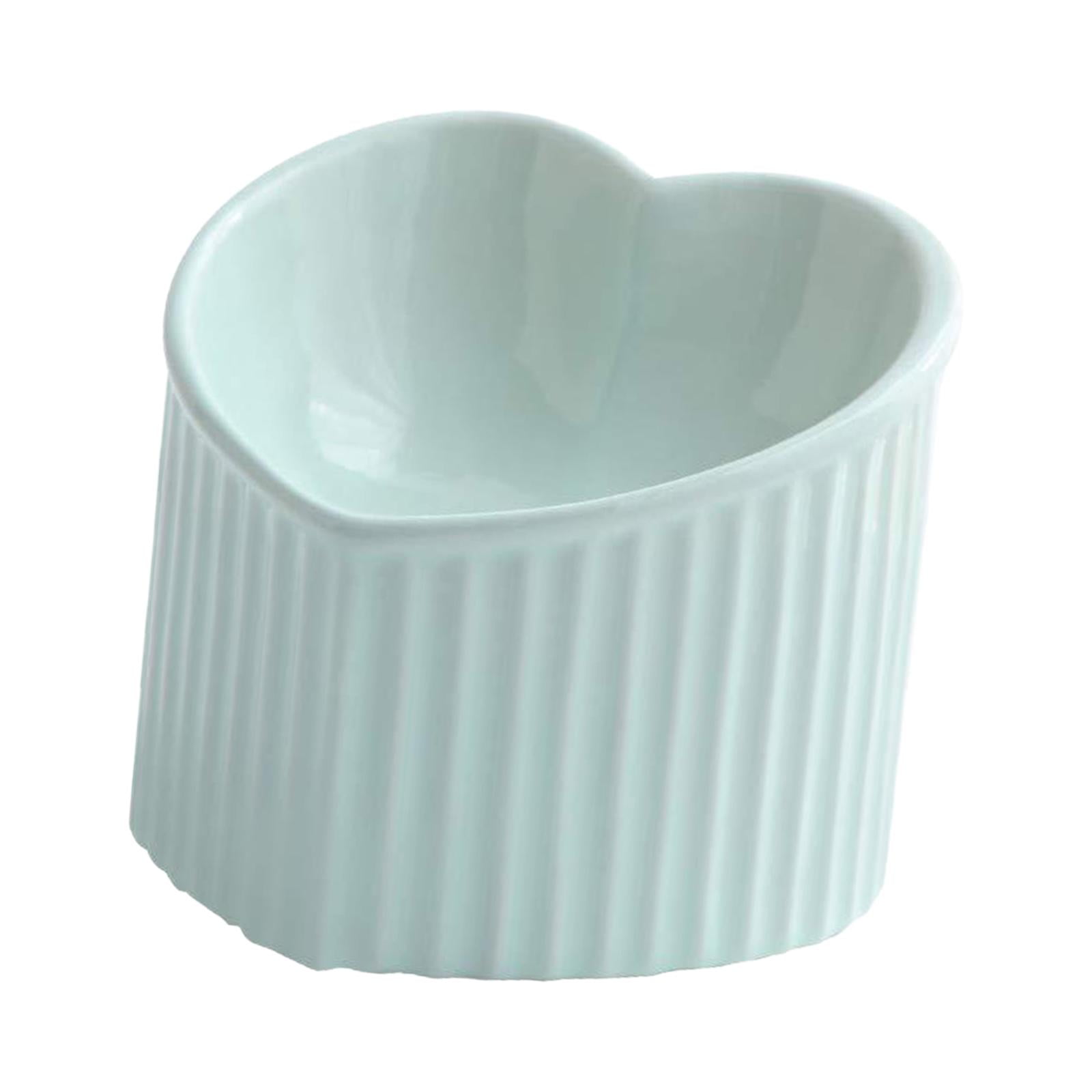 Ceramic Tilted Elevated Cat Bowl Heart Shape Porcelain Easily Wash Food Green