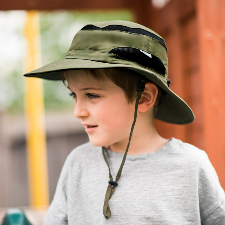 Jan & Jul Kids Breathable Cotton Hiking Hat with Mesh Panels (Color: Army  Green)