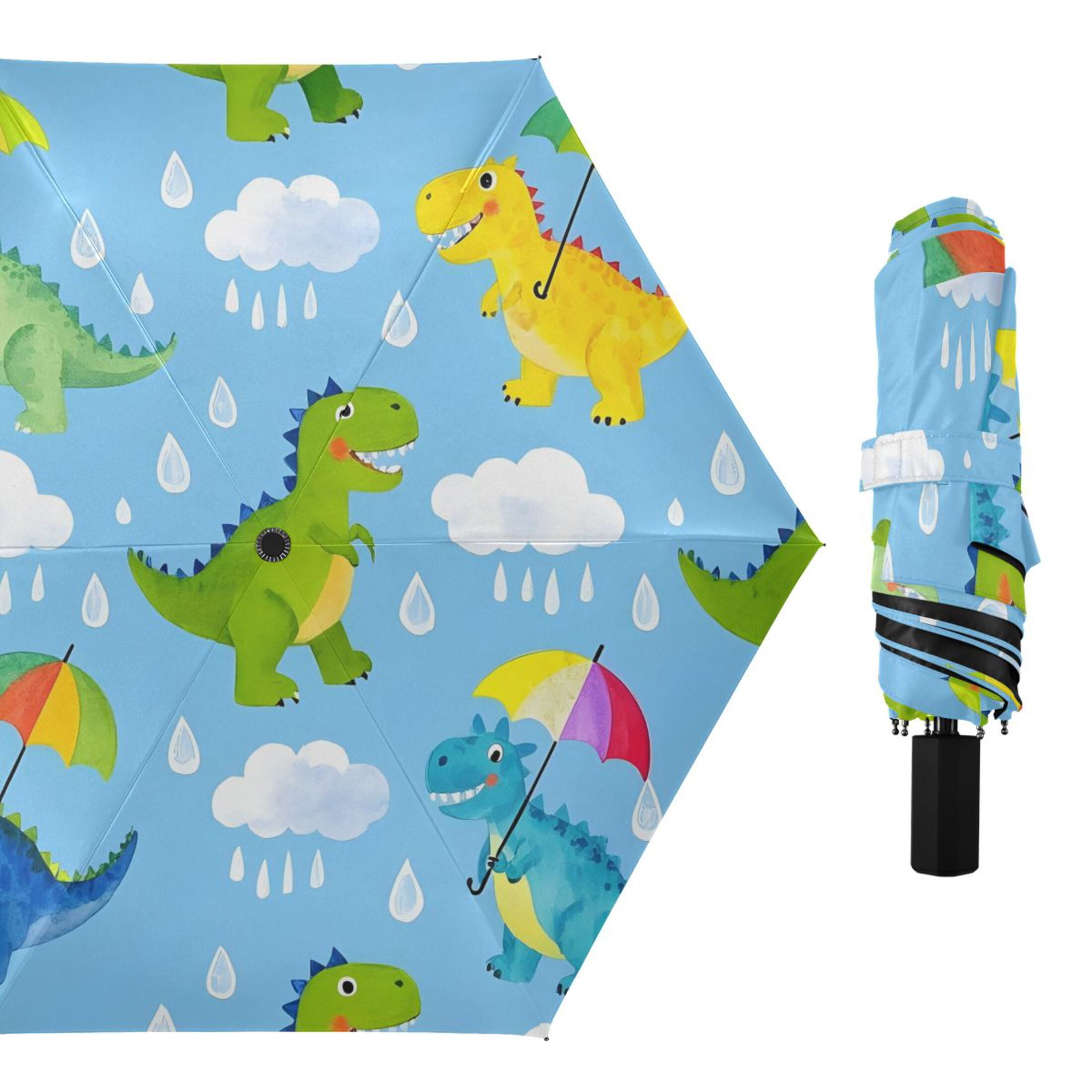 ALAZA Cartoon Dinosaurs UPF 50+ Compact Folding Umbrella for Rain Travel Umbrella Packable
