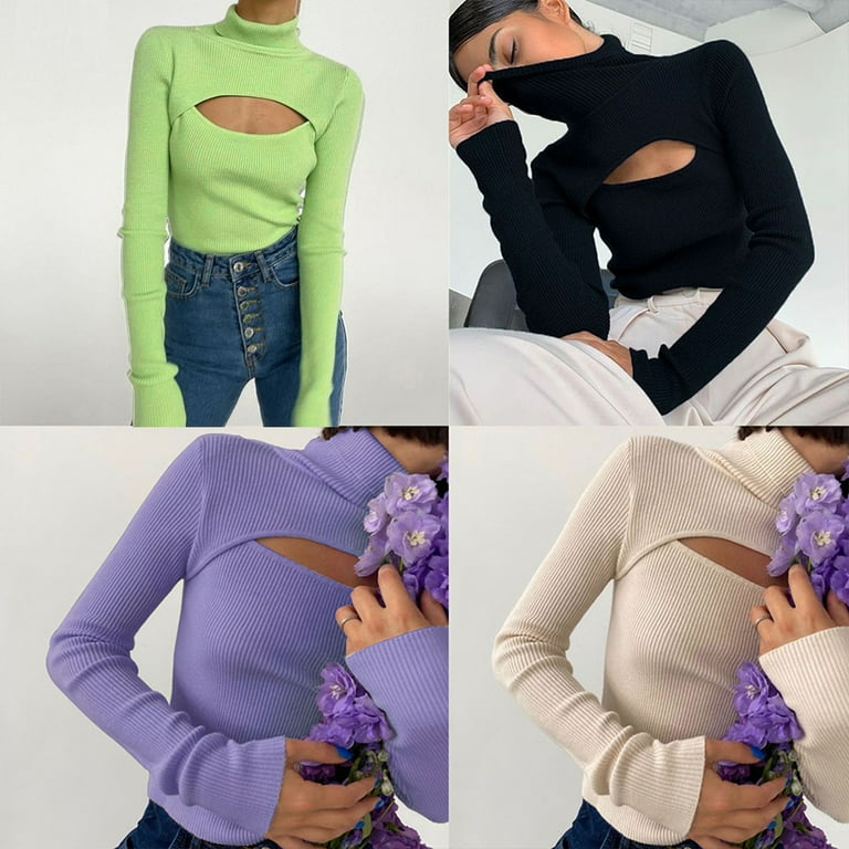 Women's Long Sleeve Turtleneck Sweater, Cut Out Keyhole Women's Long Sleeve Turtleneck Sweater, Cut Out Keyhole