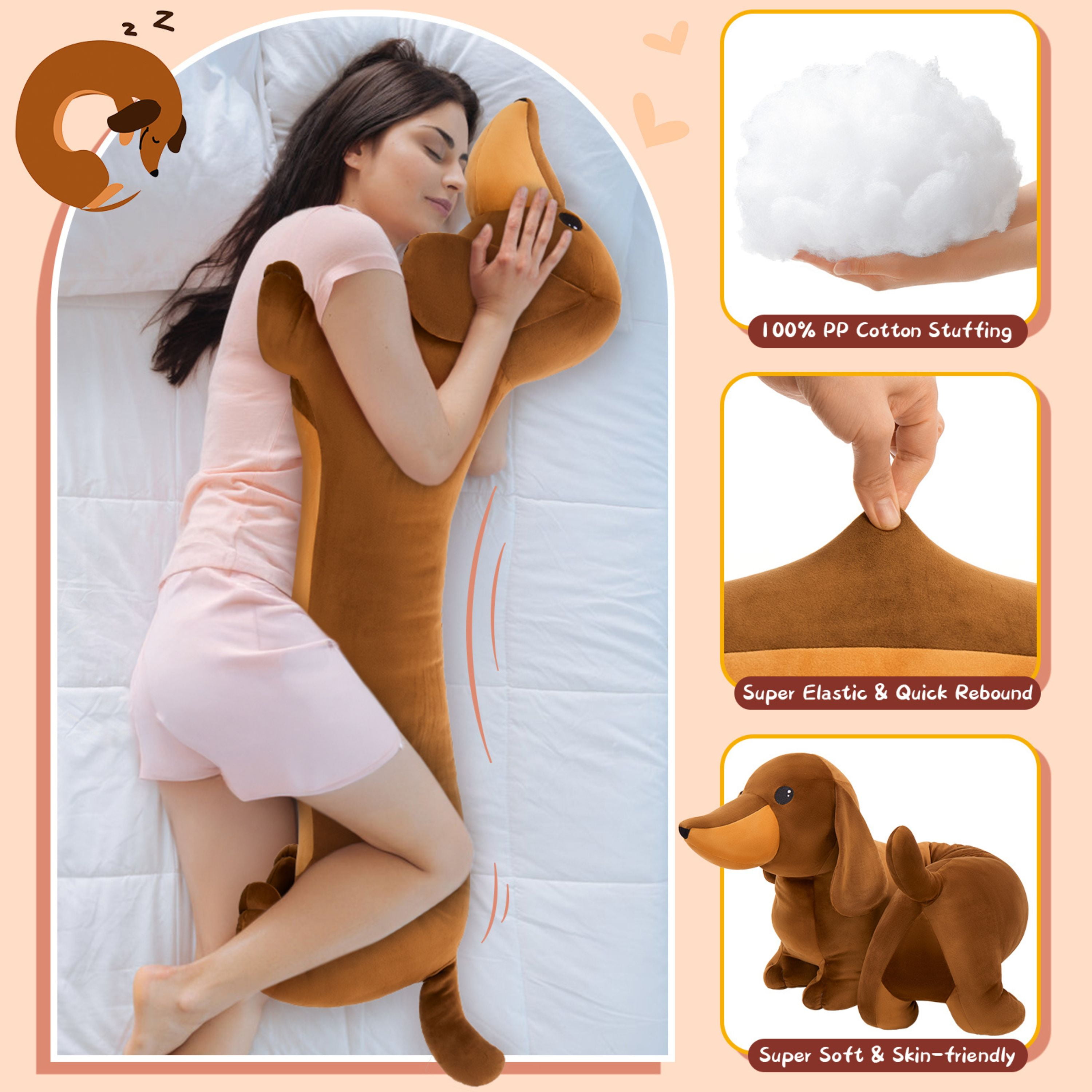 Tezituor 43.3'' Dachshund Dog Stuffed Animal Giant Weiner Dog Body Pillow Plush Toy