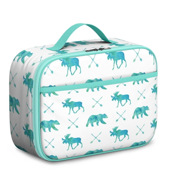 Sac à Lunch d'Hiver – Ours Brun Mignon Dessin Animé Polaire Chasse en Forêt Design Artistique Esthétique Isolé pour l'École, la Garderie et les Voyages