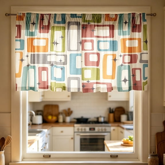 Beautynvta 2 Pack Colorful Printed Kitchen Tier Curtains, Rod Pocket Light Filtering Short Window Drapes, Small Curtain Panels for Kitchen Sink Bathroom Decor