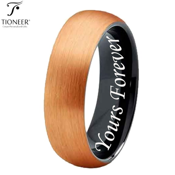Two Tone Dome Tungsten Carbide Ring w/ Rose Gold Brushed Outside Black IP High Polished Inside in 8mm 6mm 4mm Comfort Fit for Men Women w/ Free Engraving Options