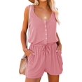 thumbnail image 1 of us Women's Summer Scoop Neck Sleeveless Button Down Jumpsuit Rompers Adjustable Waist Short with Pockets Pink X-Large, 1 of 1