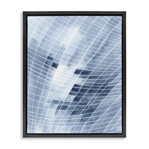Stupell Industries Modern Modern Warped Blue Square Shapes White Lines Black Floating Frame Canvas Art, 25 x 31, by Regina Moore