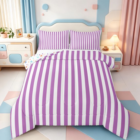 Erosebridal Line Geometric Pattern Full Size Comforter Sets,Mid-Century Stripes Bedding Comforter Set,Colorful Stars Reversible,3-Piece,1 Comforter and 2 Pillowcases