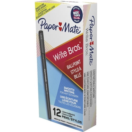 Paper Mate Write Bros. Ballpoint Stick Pens Medium Pen Point - Black - Black Barrel - 12 / Dozen