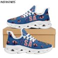 thumbnail image 1 of Zapatillas deportivas informales con diseño de bandera de EE. UU. para mujer, zapatos para caminar con cordones transpirables, zapatos planos con estampado de calavera y bandera estadounidense, 1 of 6