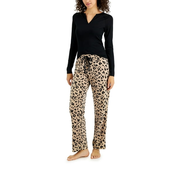 Jenni Women’s Split-Neck Pajama Top, Black, Large