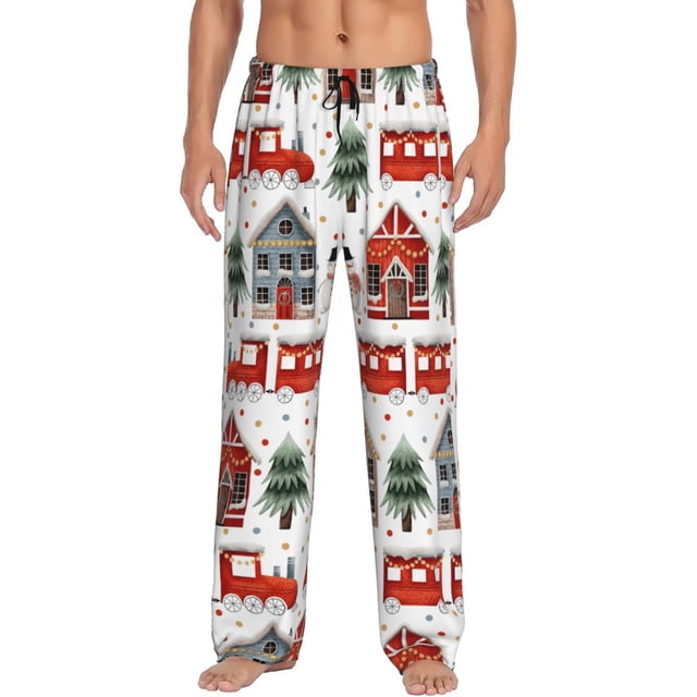 Fotbe Christmas Houses Pantalones de Pijama para Hombre, Pantalones de Dormir, Pantalones de Casa con Cintura Ajustable y Bolsillos-XX-Large