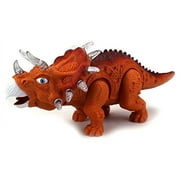 Dinosaur Family Triceratops Battery Operated Walking Toy Dinosaur Figure w/ Realistic Movement, Lights and Sounds (Colors May Vary)