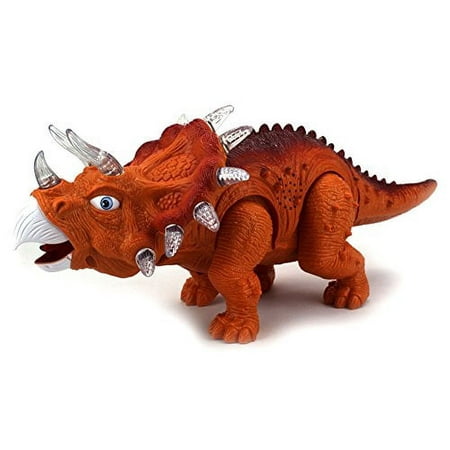 Dinosaur Family Triceratops Battery Operated Walking Toy Dinosaur Figure w/ Realistic Movement, Lights and Sounds (Colors May Vary)