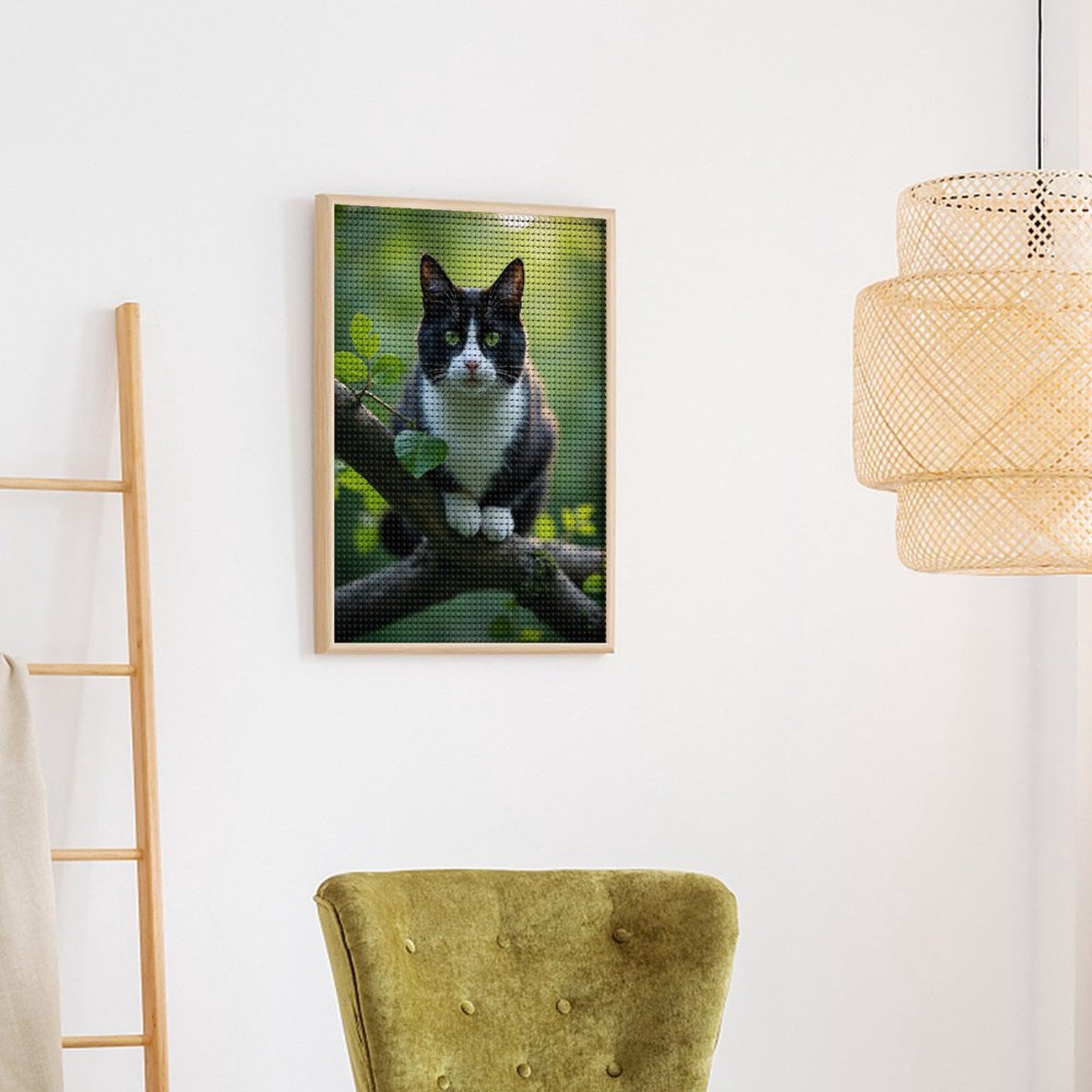 Diamond Art Kits for Adults, Cat In Greenery Peaceful Perch 5D Diamond Painting Kits for Adults Beginners, DIY Full Drill Diamond Painting, Gem Art and Crafts 12x16
