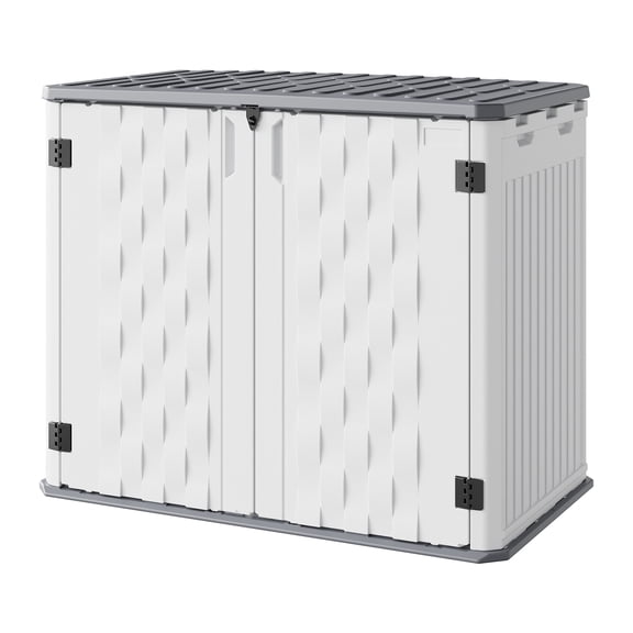 Garderth Outdoor Trash Can Storage Shed,34 Cu.Ft Outdoor Storage Cabinet,Resin Horizontal Storage Shed,Waterproof Storage Box For Patio Tools,Lawn Mower,Garbage Cans