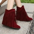 thumbnail image 3 of Mepaouo Women's Western Cowboy Cowgirl Boots Fringe Tassel Block Heel Ankle Boots Suede Riding Shoes, 3 of 7