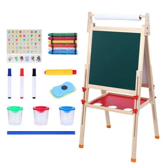Aqzb Kids Easel, Toddlers Art Easel, Wooden Kid Easel with Paper Roll, Height Adjustable Magnetic Double Sided Easel, Kids Dry Erase Board _Clearance Drawing Board