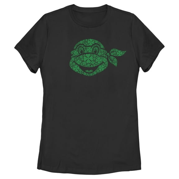 Women's Teenage Mutant Ninja Turtles St. Patrick's Day Michelangelo Shamrock Fill  Graphic Tee Black Medium